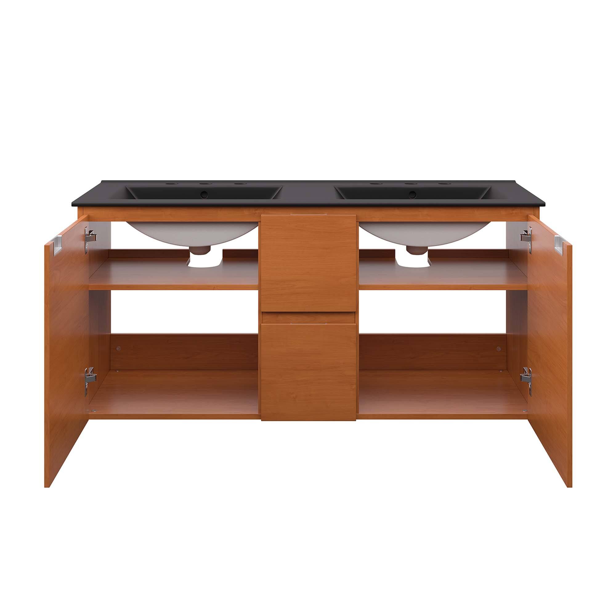 Alt View 4. Modway - Scenic 48" Double Wall-Mount Bathroom Vanity by Modway - Cherry Black.