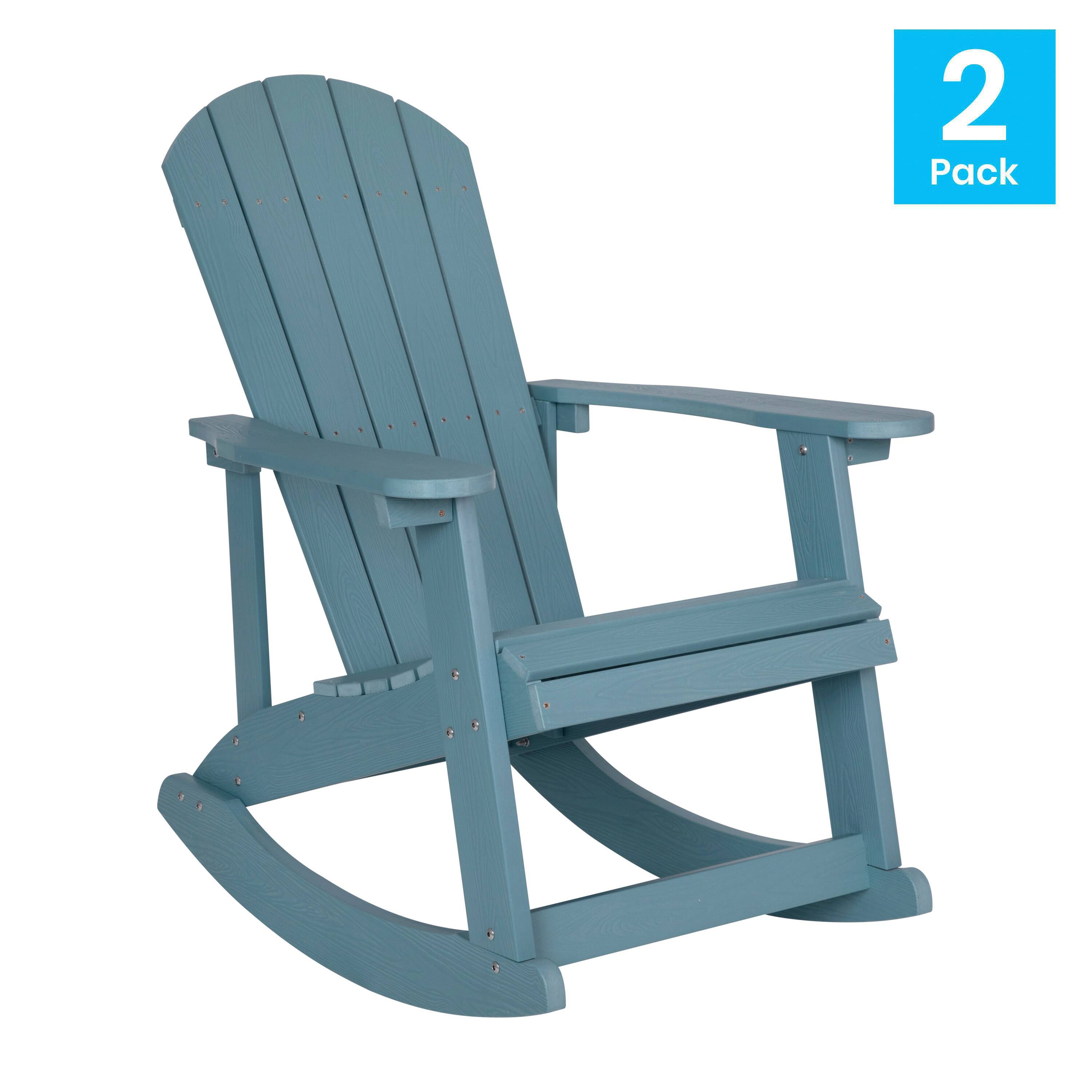 Alt View 1. Emma + Oliver - Set of 2 Marcy Classic All-Weather Poly Resin Rocking Adirondack Chairs with Stainless Steel Hardware for Year Round Use - Sea Foam.