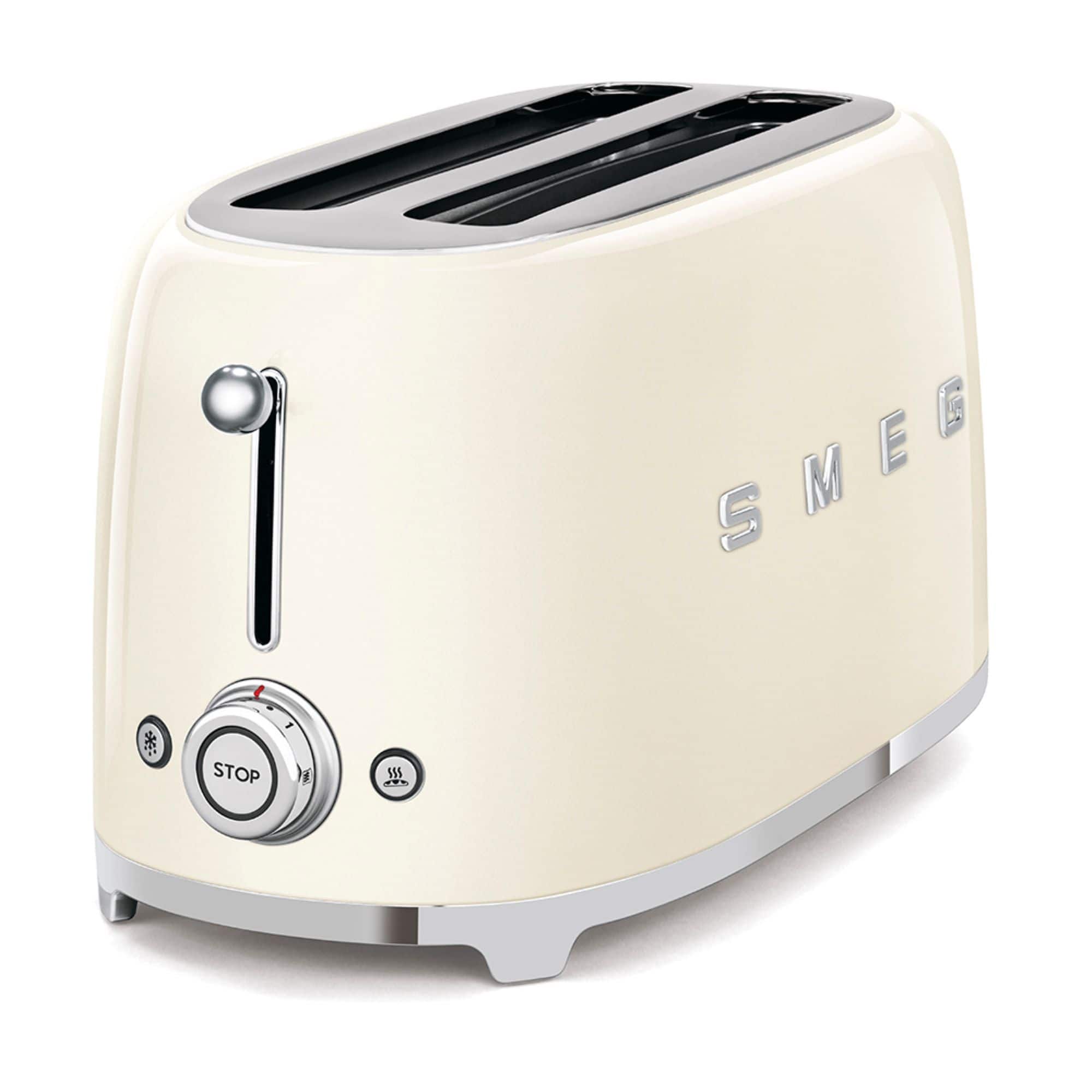 Angle. SMEG - SMEG TSF02 4-Slice Long Wide-Slot Toaster - Cream.