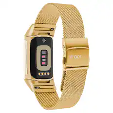 Front. StrapsCo - Pro Mesh Strap Steel Watch Band For Fitbit Charge 6 (Medium-Long) - Yellow Gold.