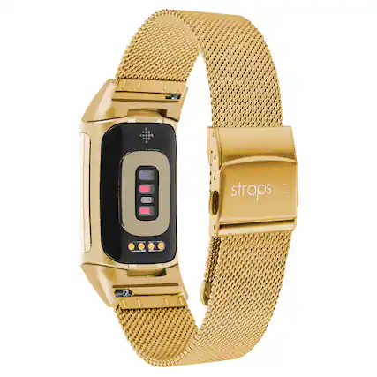 Front. StrapsCo - Pro Mesh Strap Steel Watch Band For Fitbit Charge 6 (Short-Medium) - Yellow Gold.