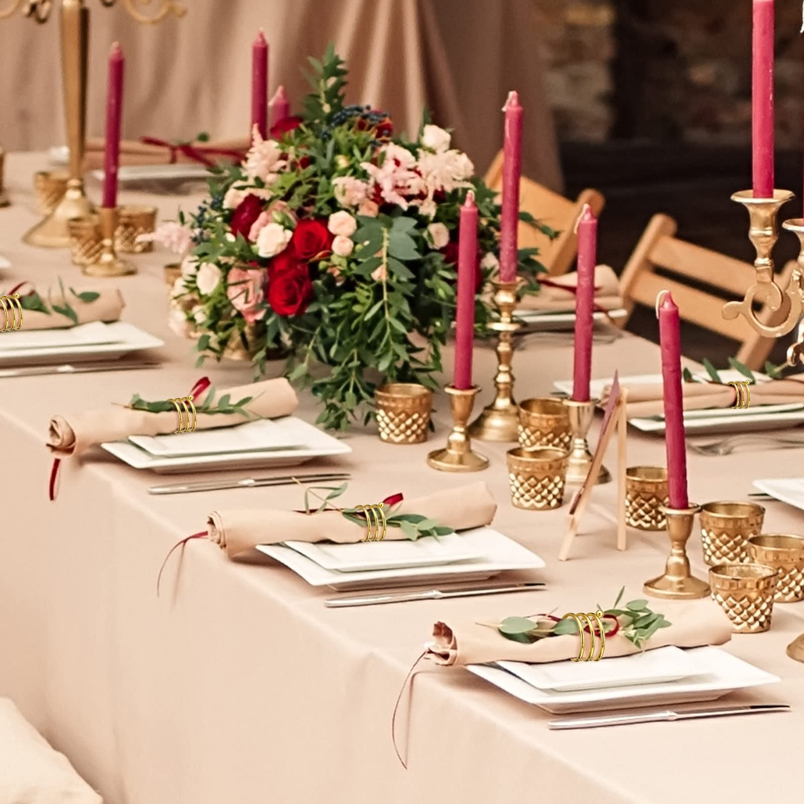 Alt View 5. Paradigms Interiors - 50 Napkin Rings Metal Spiral Round Holders Buckles Diy Cloth Holder For Christmas Thanksgiving Wedding Rece... - Default.