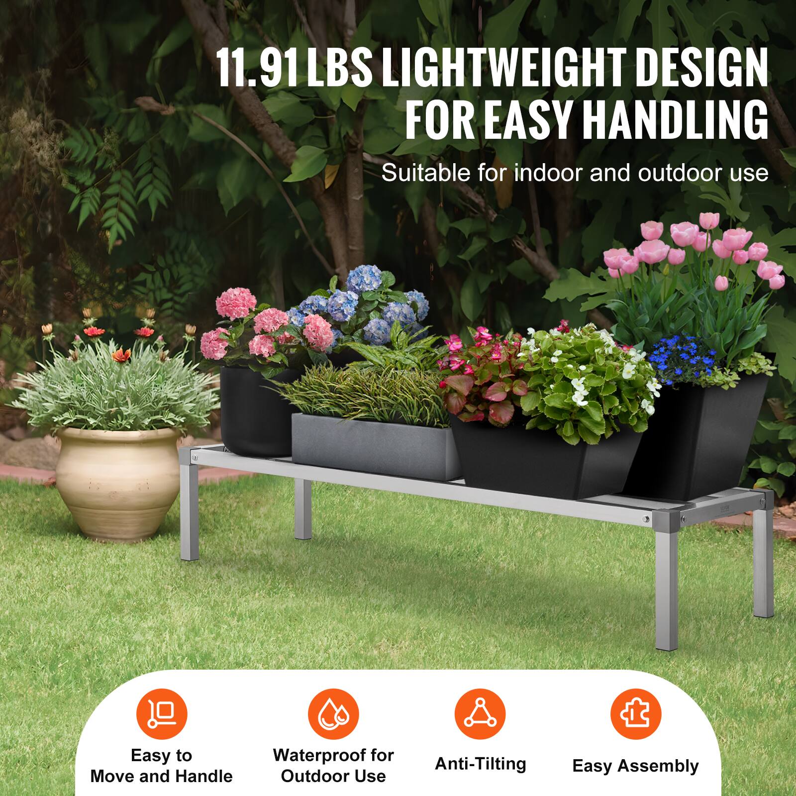 11.91 LBS LIGHTWEIGHT DESIGN FOR EASY HANDLING  
Suitable for indoor and outdoor use  

- Easy to Move and Handle  
- Waterproof for Outdoor Use  
- Anti-Tilting  
- Easy Assembly