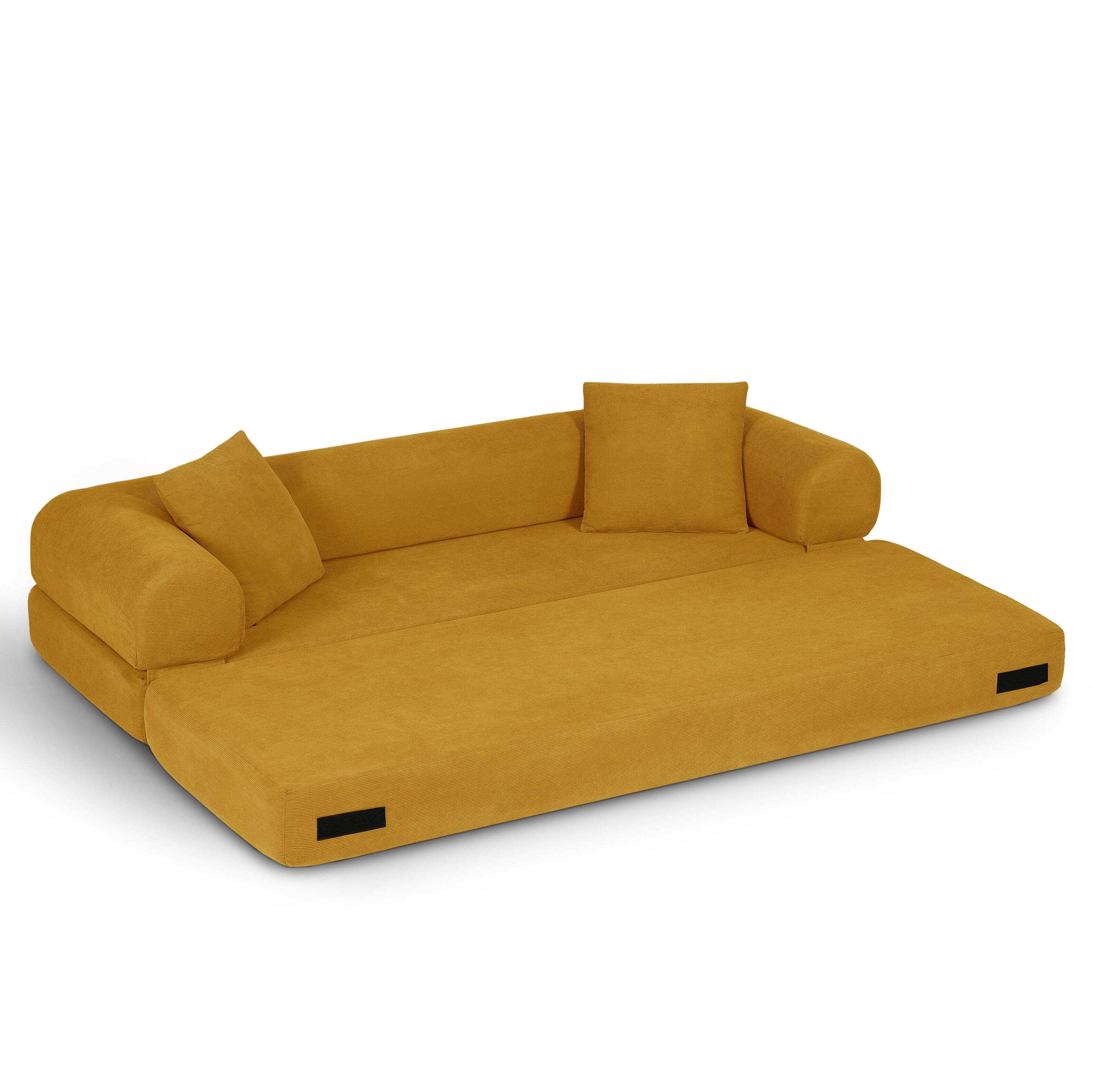 Back. Loheer - Loheer 80 Inch Convertible Sofa Bed Queen Folding Sleeper Couch - Yellow.