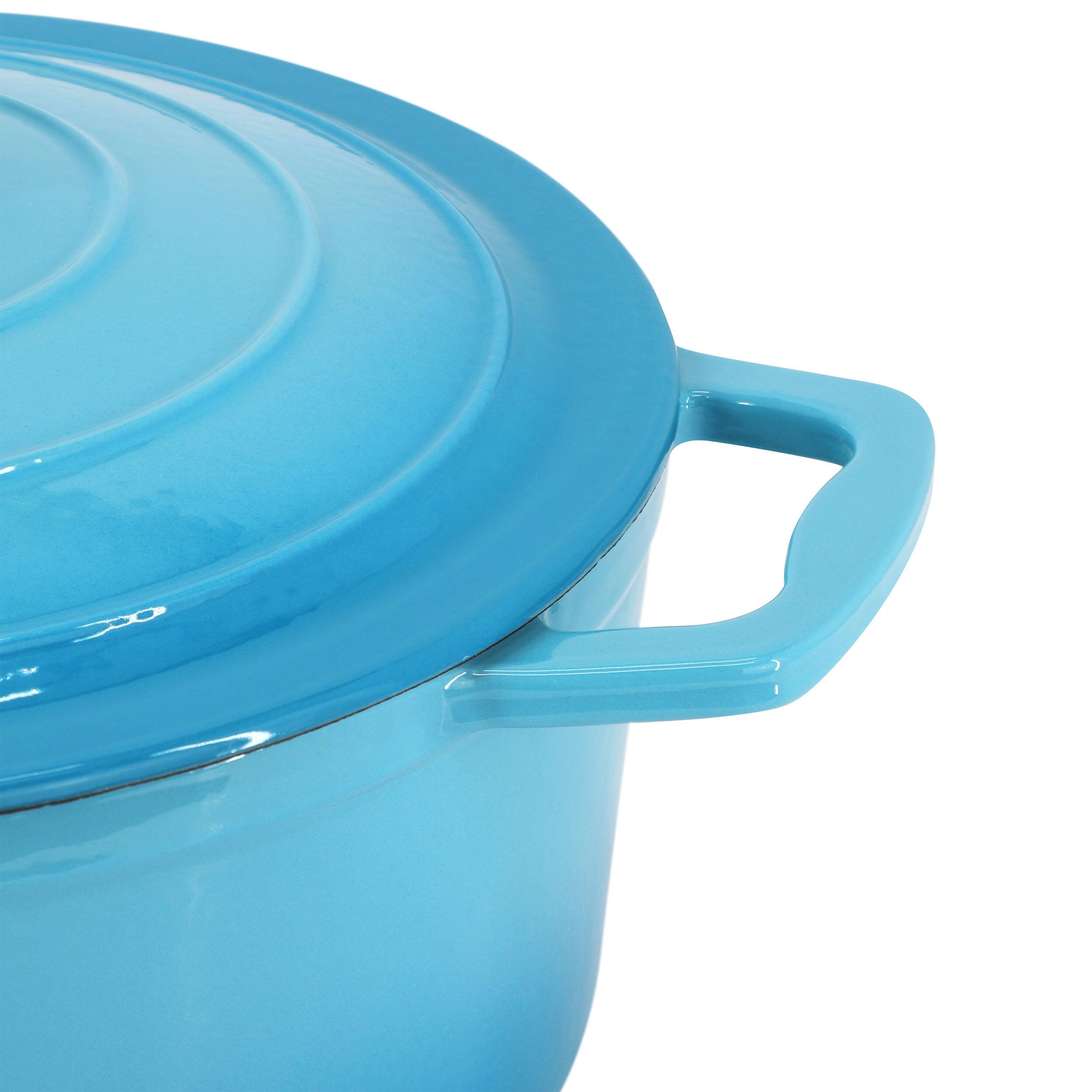 Alt View 5. MegaChef - MegaChef 5 Quarts Round Enameled Cast Iron Casserole with Lid in Blue - Blue.