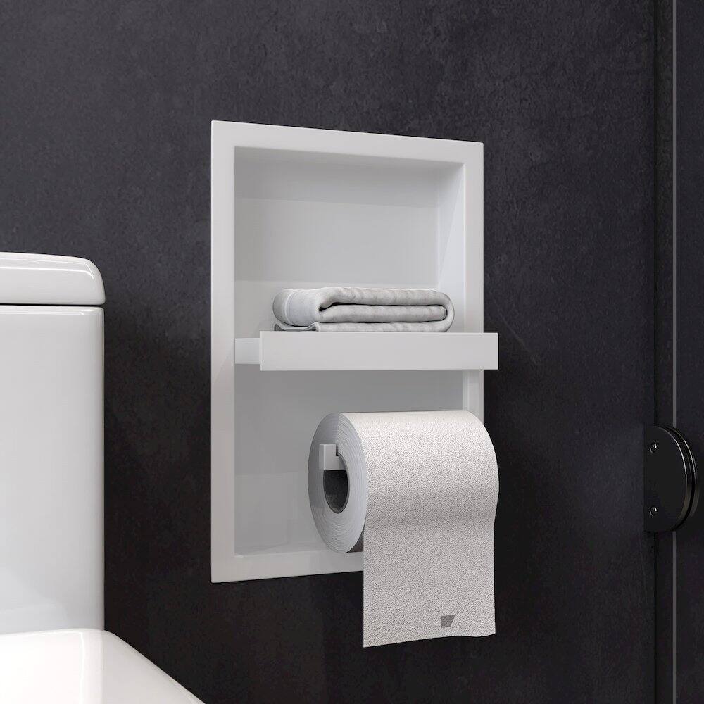 Angle. Alfi - ALFI brand White Matte Stainless Steel Recessed Toilet Paper Holder Niche - Silver.