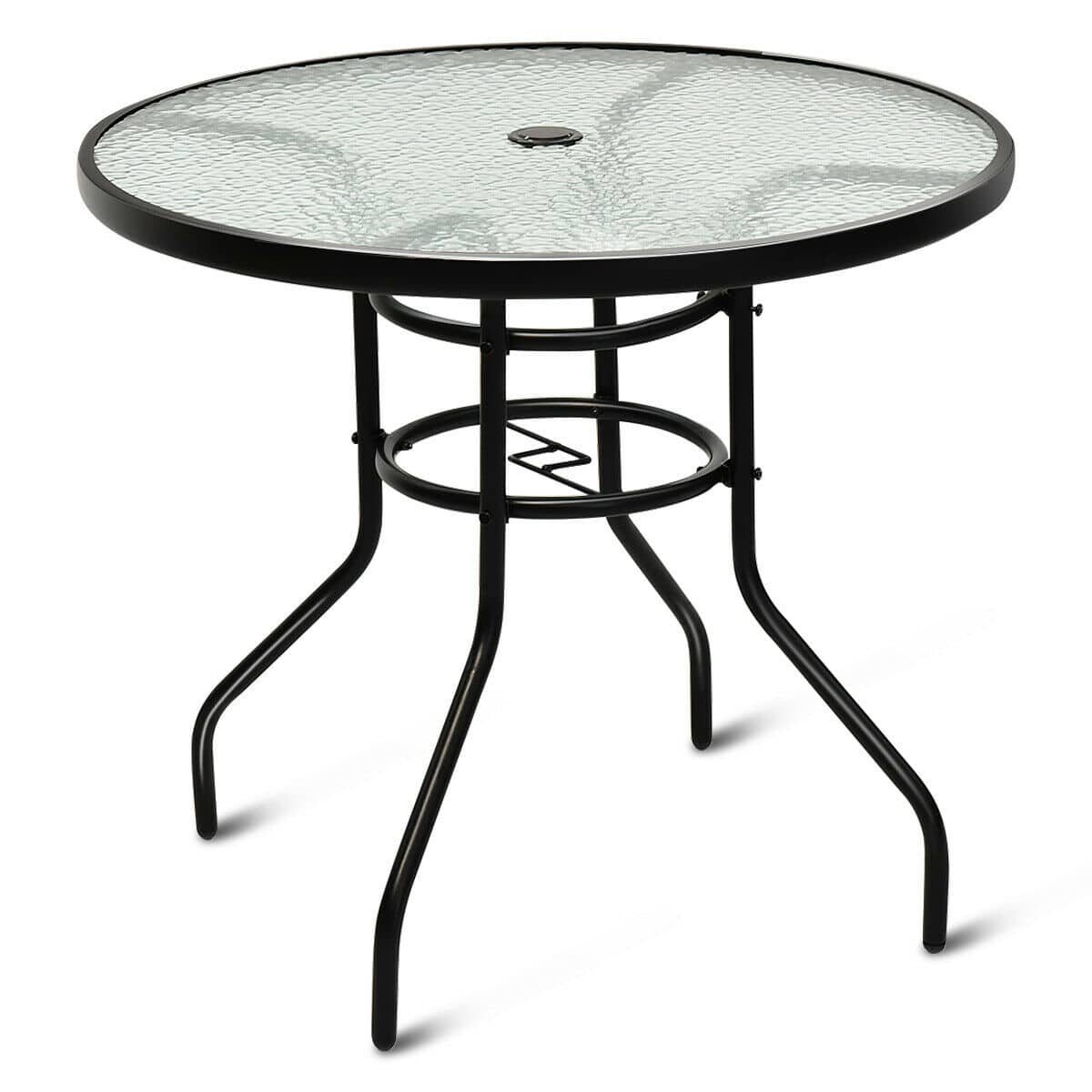 Front. Costway - Costway 32'' Patio Round Table Tempered Glass Steel Frame Outdoor Pool Yard Garden - Black.