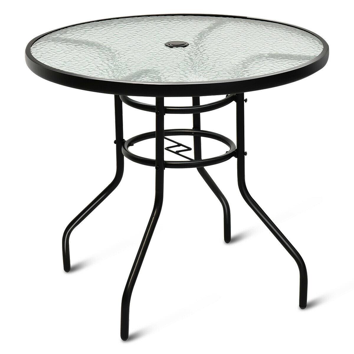 Front. Costway - Costway 32'' Patio Round Table Tempered Glass Steel Frame Outdoor Pool Yard Garden - Black.