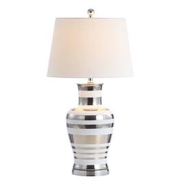 Jonathan Y - Zilar Striped 28.75" Ceramic/Iron Classic Modern LED Table Lamp, Silver - Silver/White