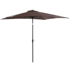 Spaco - 9 x 7 FT Solar Patio Umbrella, LED Lights, Crank Tilt,for Deck or Pool - Brown
