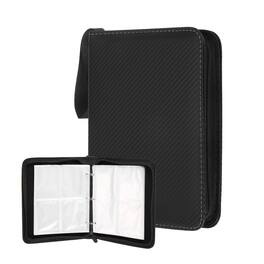 Unique Bargains - 4 Pocket Trading Card Binder, Holds 400 Top Loaders Light-Textured PU Cover with Zipper for TCG Game - Black