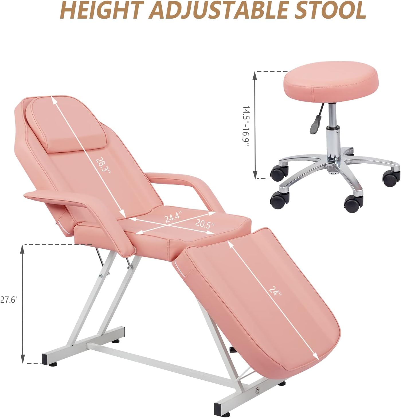 HEIGHT ADJUSTABLE STOOL

- Seat Height: 14.5"-16.9"
- Backrest Height: 28.3"
- Seat Depth: 24.4"
- Overall Length: 27.6"
- Overall Width: 24"