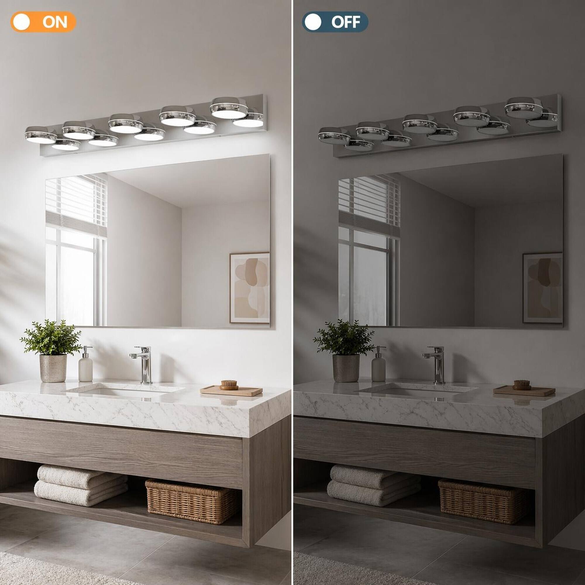 Alt View 1. RYHNUYNE - LED Vanity Lights 35in Bathroom Lights Fixtures over Mirror 5 Light LED Lighting Fixture for Bathroom - Chrome.