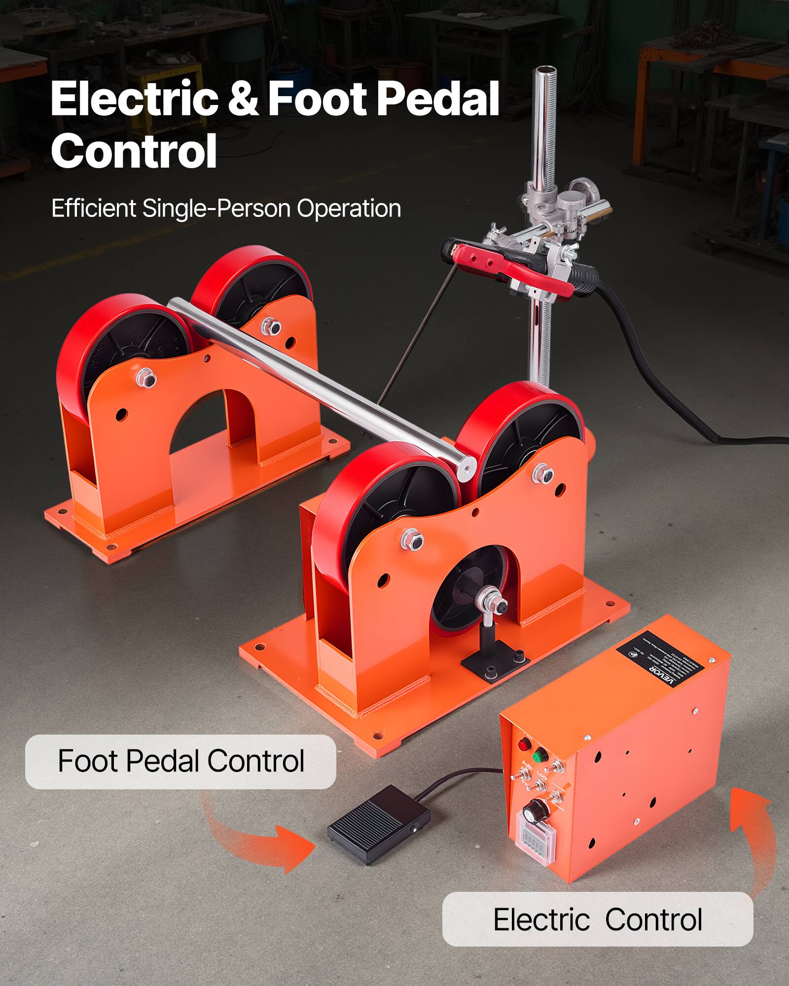 Electric & Foot Pedal Control  
Efficient Single-Person Operation  

Foot Pedal Control  
Electric Control