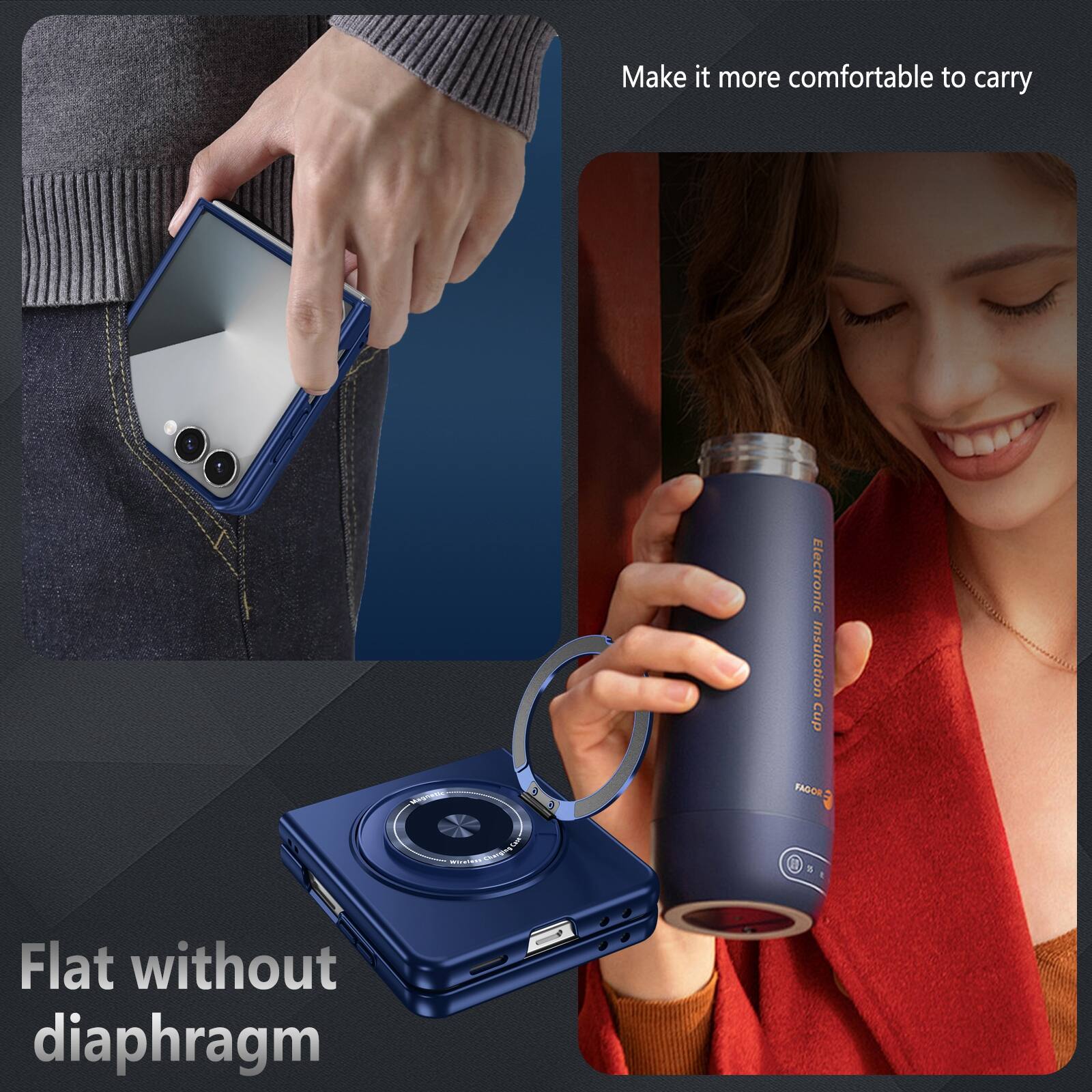 Make it more comfortable to carry  
Electronic Insulation Cup - FAGION  
Flat without diaphragm