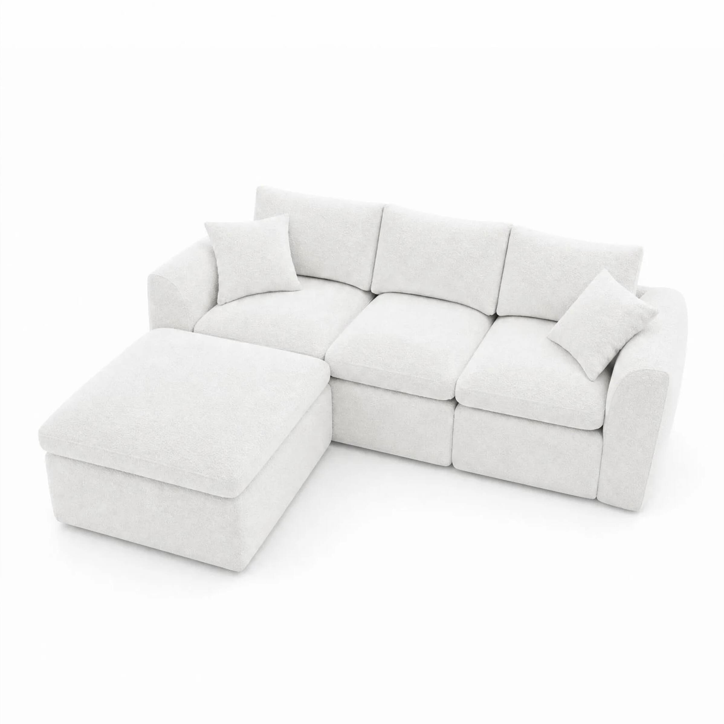 Back. Anysun - Chenille Compressed Freely Combinable Frame-Free Modular Sectional Sofa, Foam Without Springs, Ottoman Included - Milk White.