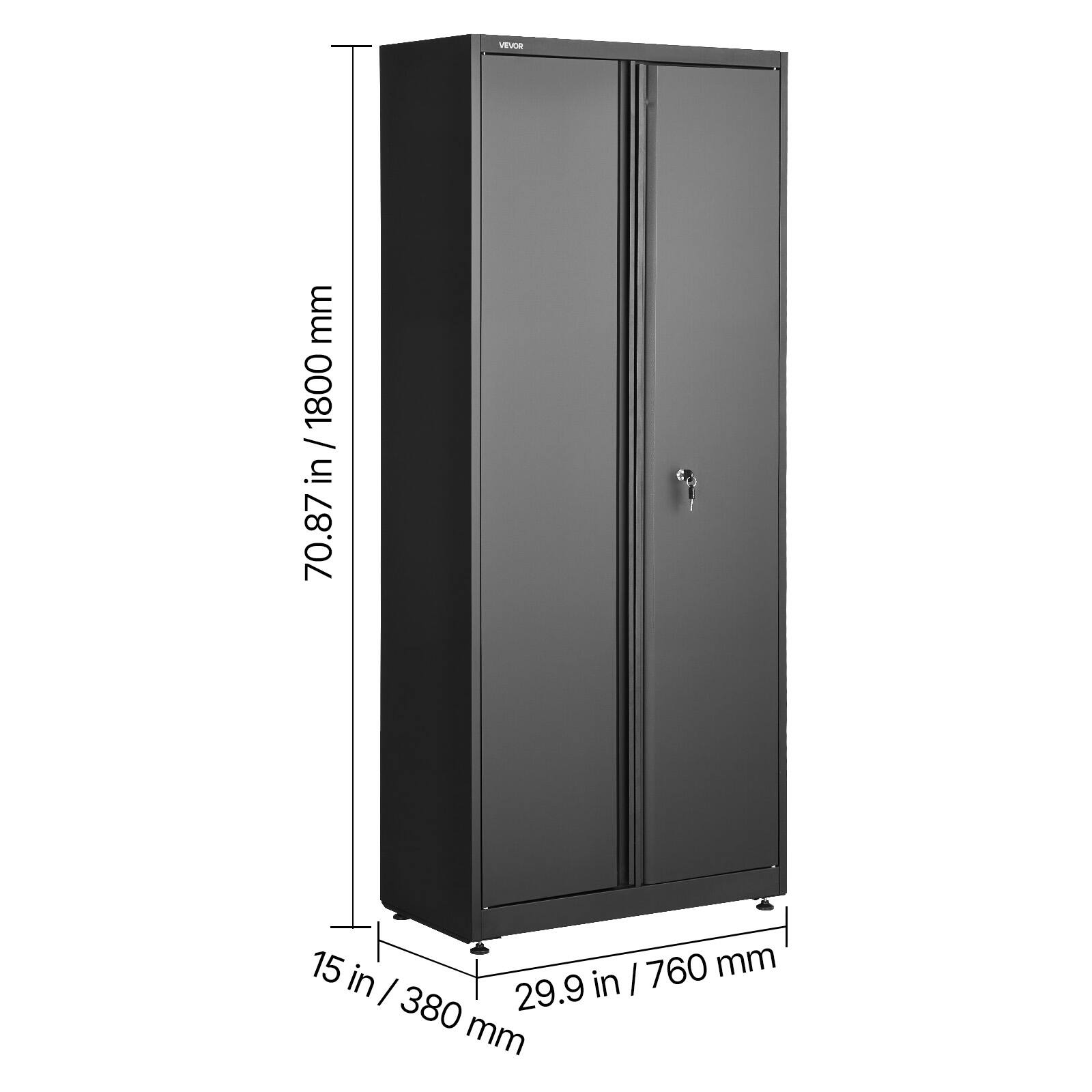 VEVOR  
Height: 70.87 in / 1800 mm  
Width: 29.9 in / 760 mm  
Depth: 15 in / 380 mm