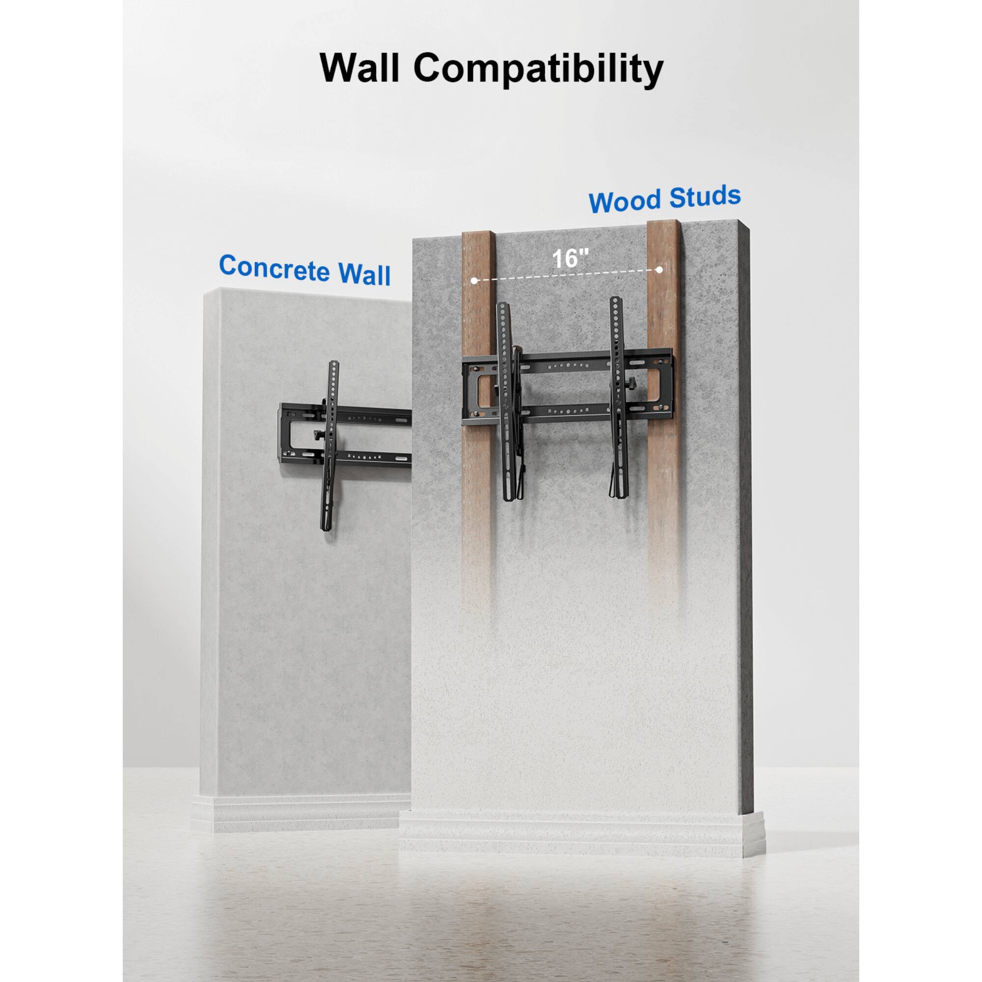 Wall Compatibility
Wood Studs
Concrete Wall
16"