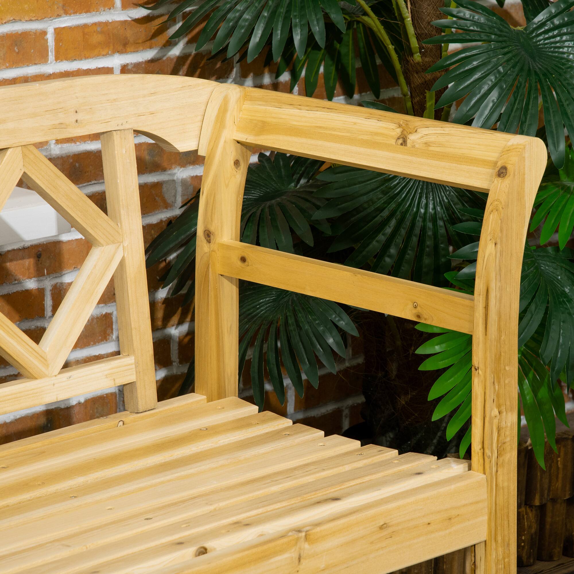 Alt View 7. Outsunny - Wooden Patio Bench, Outdoor Garden Bench with Backrest and Armrests, 3 Person Porch Bench - Natural Wood.