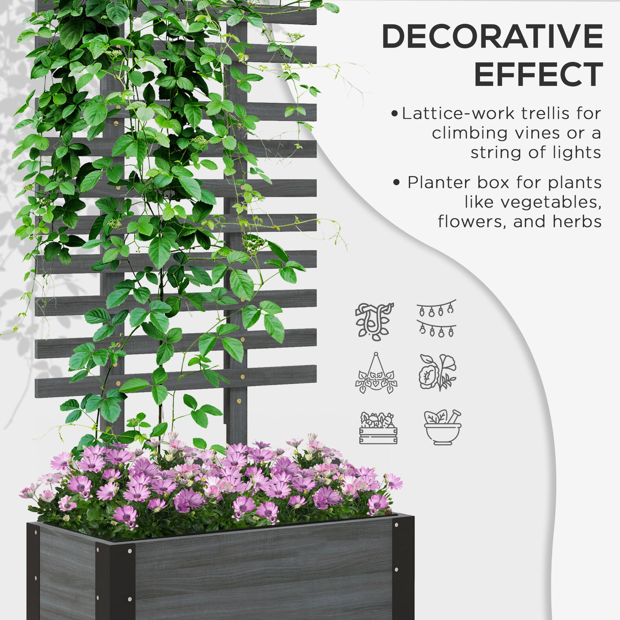 DECORATIVE EFFECT

- Lattice-work trellis for climbing vines or a string of lights
- Planter box for plants like vegetables, flowers, and herbs