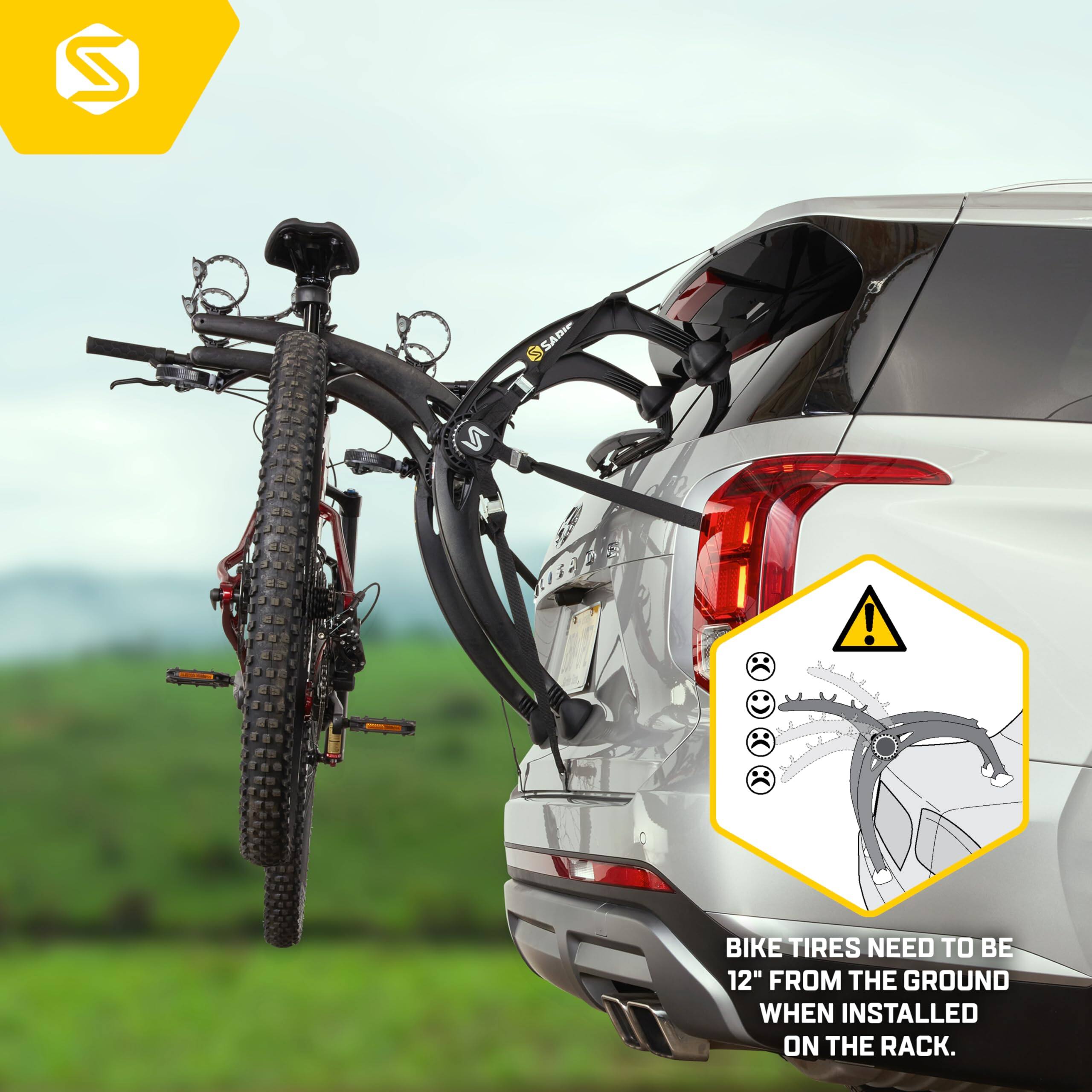 Bike tires need to be 12" from the ground when installed on the rack.