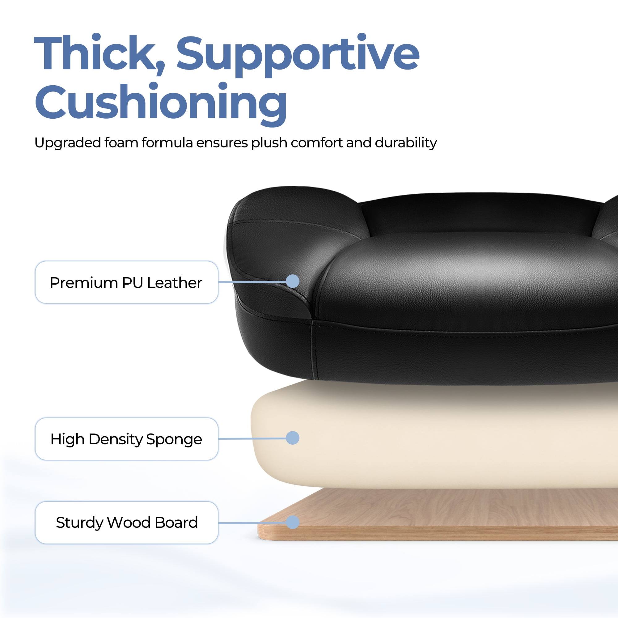 Thick, Supportive Cushioning  
Upgraded foam formula ensures plush comfort and durability  

Premium PU Leather  
High Density Sponge  
Sturdy Wood Board