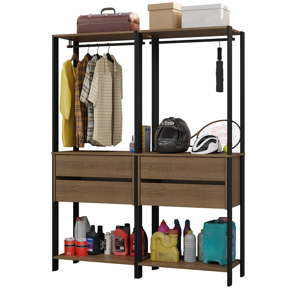 Madesa - Garage Storage Rack with 4 Drawers and Hanging Spaces 55"L Multiuse Organization Cabinet for Tools - Black/Brown - Brown/Black