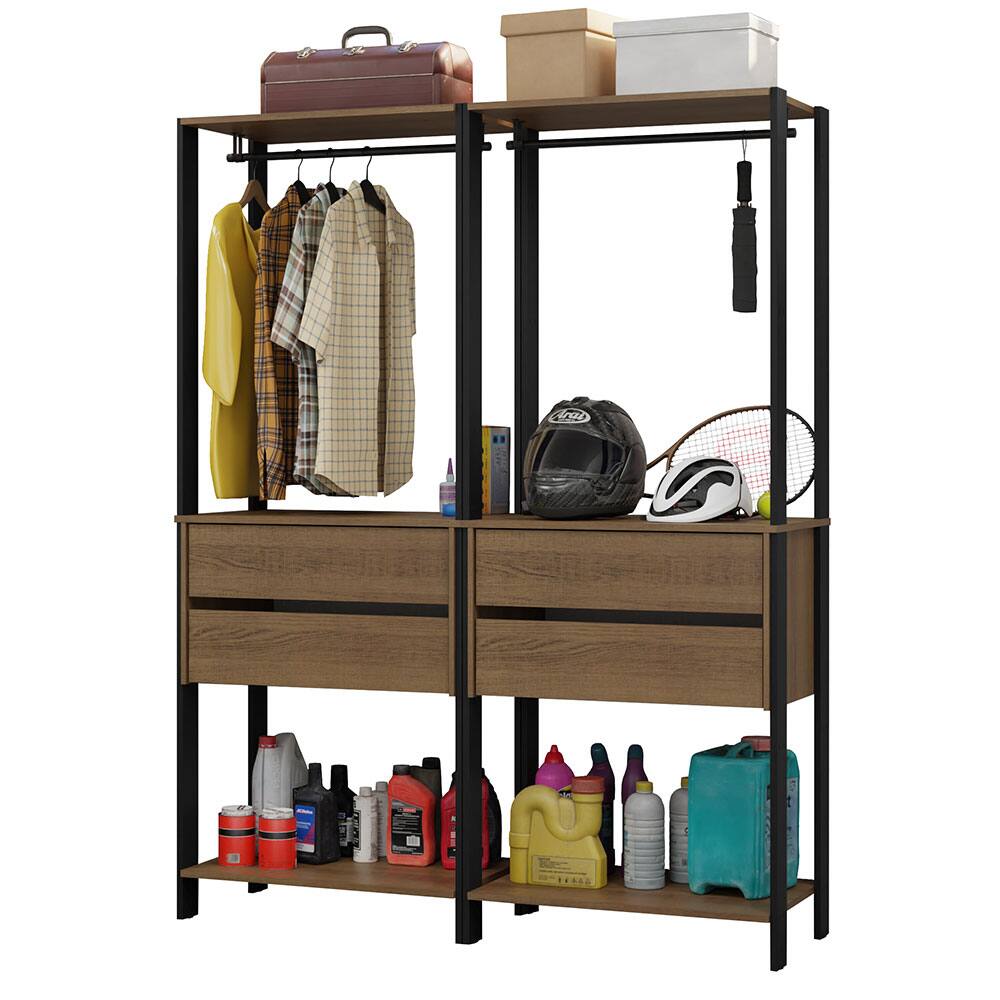 Madesa - Garage Storage Rack with 4 Drawers and Hanging Spaces 55"L Multiuse Organization Cabinet for Tools - Black/Brown - Brown/Black