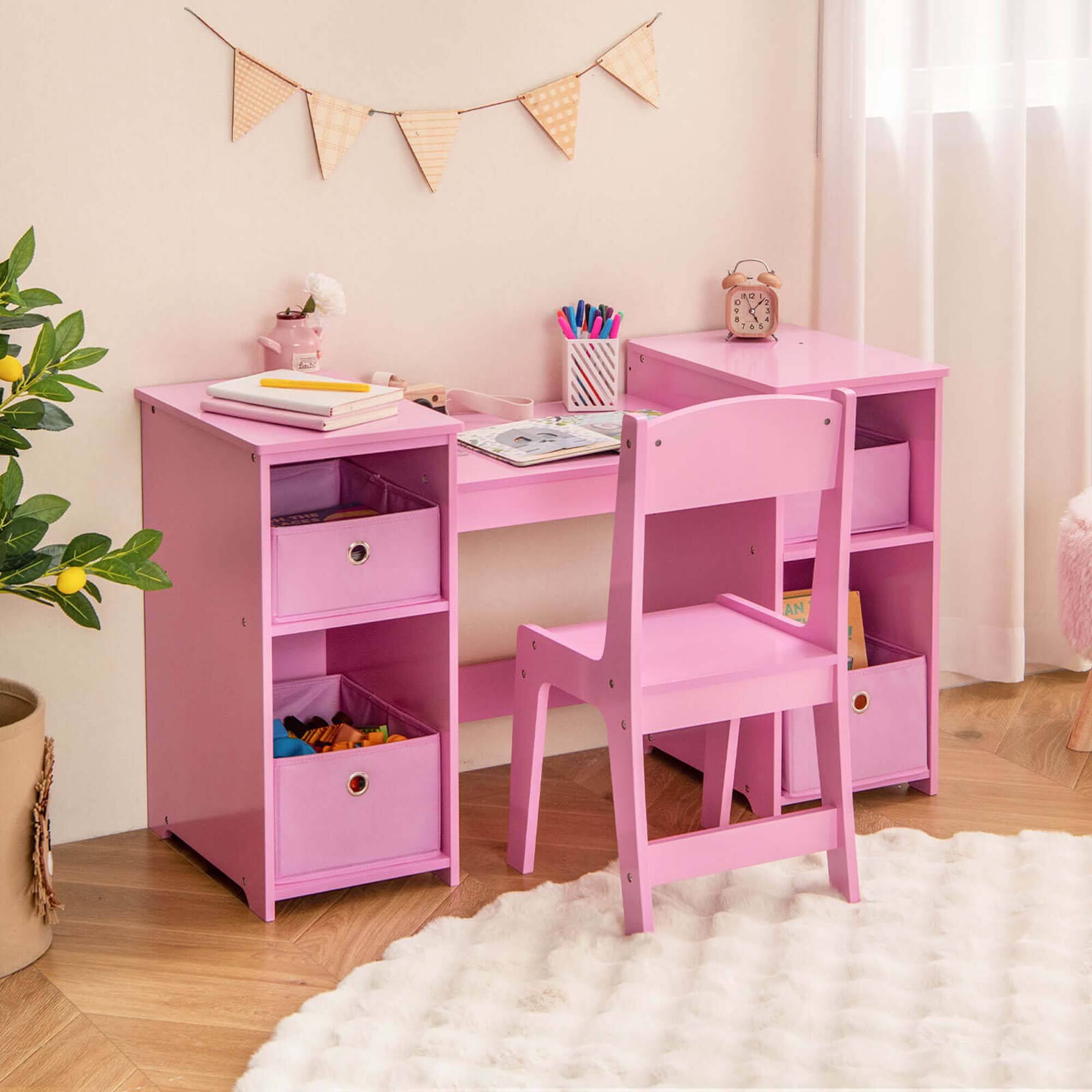 Alt View 3. Costway - Costway Kids Vanity Table & Chair Set 2-in-1 Princess Pretend Play Makeup Vanity Set - Pink.
