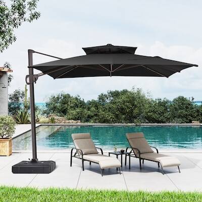 Alt View 8. Crestlive Products - Crestlive Products 11ft UPF50+ Aluminum Double Top Slide-tilt Cantilever Patio Umbrella with 350lbs Pull rod Wheel Base - Black.