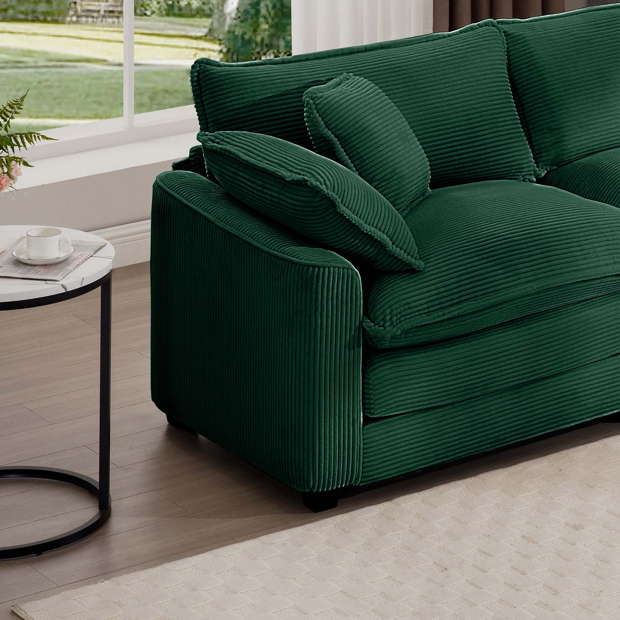 Alt View 10. LOVMOR - 3 Seater Easy Assembly Memory Foam Corduroy Sofa Set For Living Room Bedroom Club Soft Textured Lounge Home TV - Green.