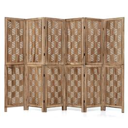 Boyel Living - 5.5 FT Tall Room Divider 6 Panels with Wave Cutout & Paulownia Frame for Room - Brown