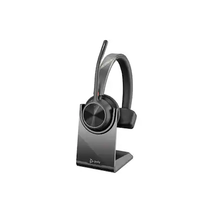 Front. HP - HP Poly Voyager 4310 UC Wireless Monoaural Headset with Charging Stand and USB-A Adapter, Zoom Certified - Black.