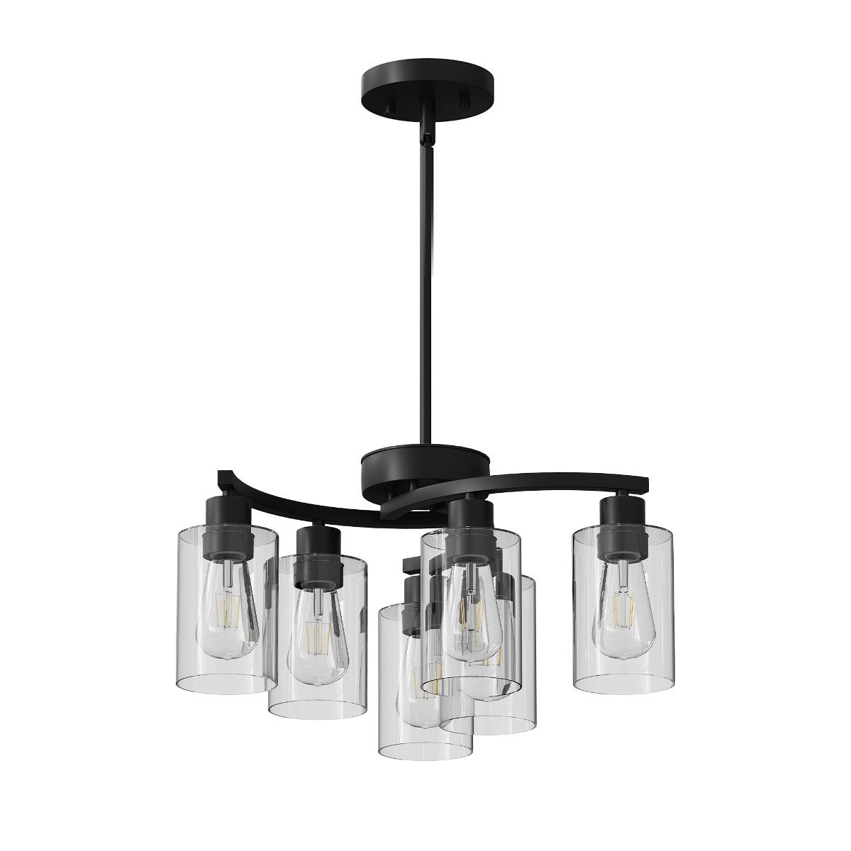 Alt View 4. Loheer - Loheer 6-Light Black Chandelier with Clear Glass Shades, Adjustable Dining Room Light Fixture.
