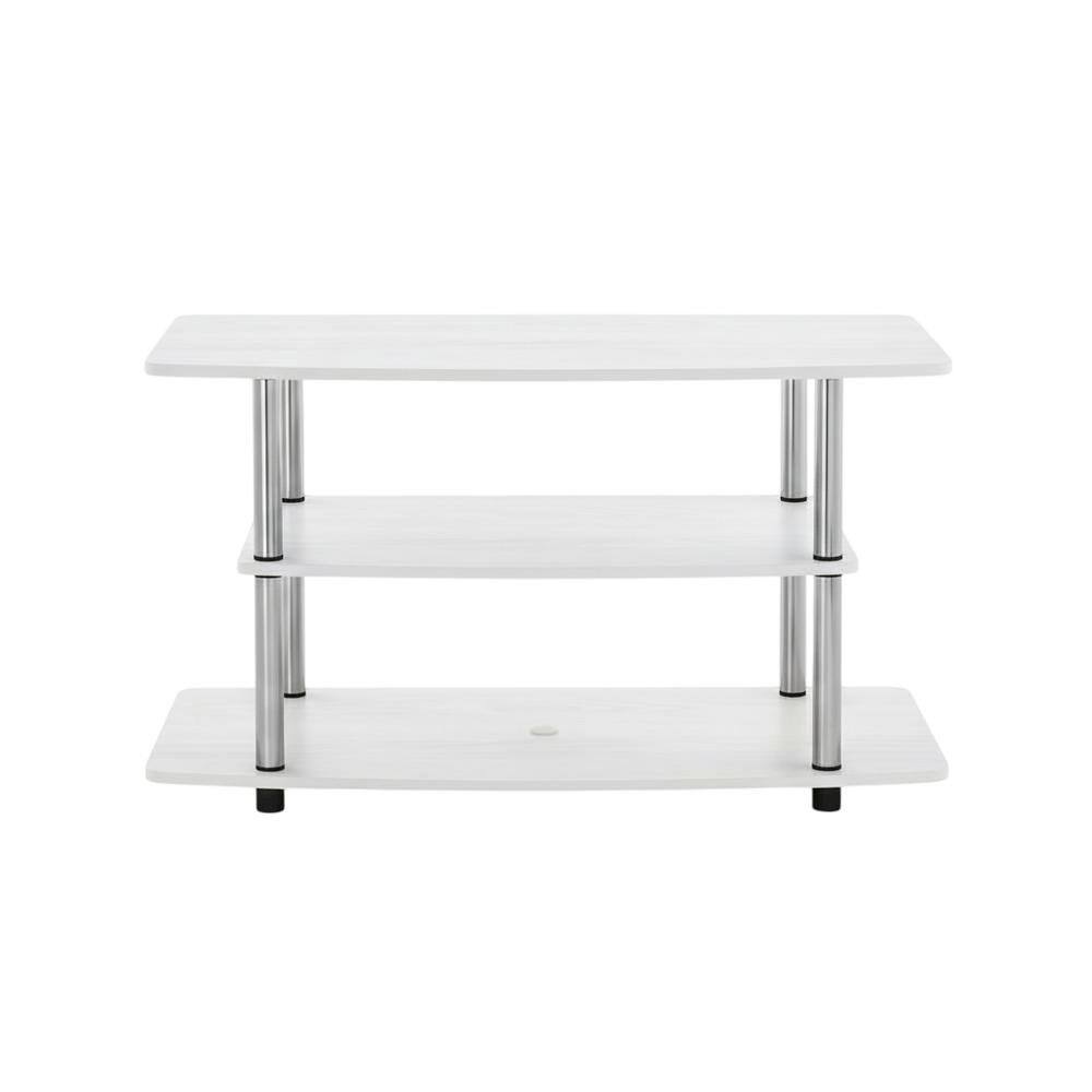 Alt View 3. FurniFact - White Oak/Chrome TV Stand with 3-Tier Shelving and Wooden Construction - White.