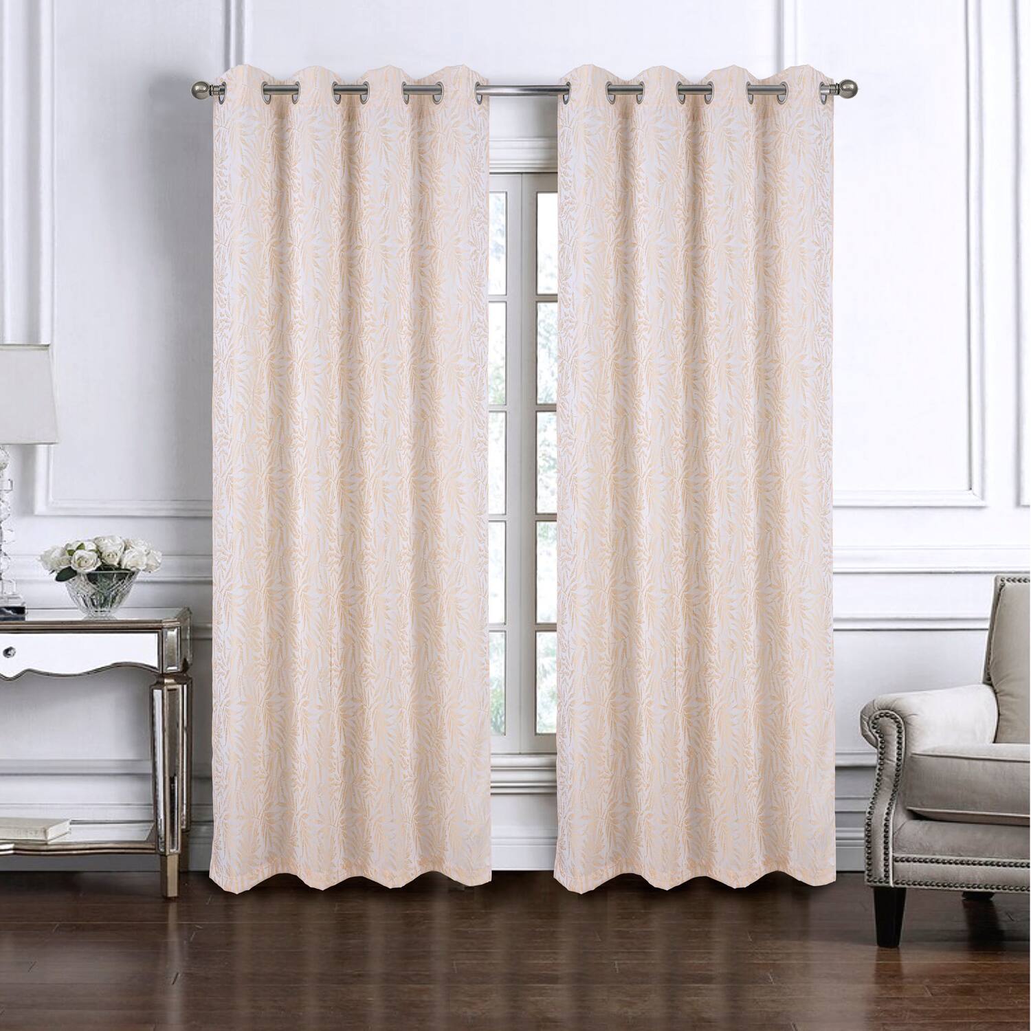 Angle. RT Designers Collection - RT Designers Collection 100% Polyester 140 GSM Liana Jacquard Grommet Curtain Panel 54" x 84" Beige - Beige.