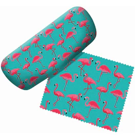 Spoontiques - Pink Flamingos Eyeglass Case with Lens Cloth - Green