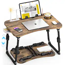 Stylel Star - Lap Desk For Bed Adjustable Height Foldable Table With Storage Drawer Tablet Slot Cup Holder Portable Laptop Stand Sofa