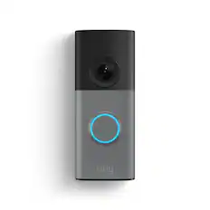 Front. Ring - Ring Wired Doorbell (newest model) — Retinal 2K with wide-angle video, up to 6x Enhanced Zoom, and Two-Way Talk - Speckled Grey.