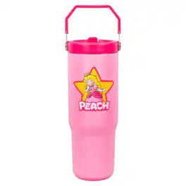 Pyramid America - Super Mario Bros. Princess Peach 30-Ounce Flip Straw Stainless Steel Tumbler - Pink