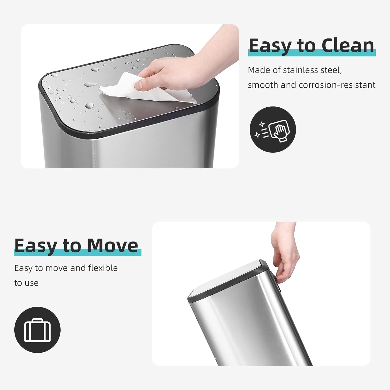 Easy to Clean  
Made of stainless steel, smooth and corrosion-resistant

Easy to Move  
Easy to move and flexible to use