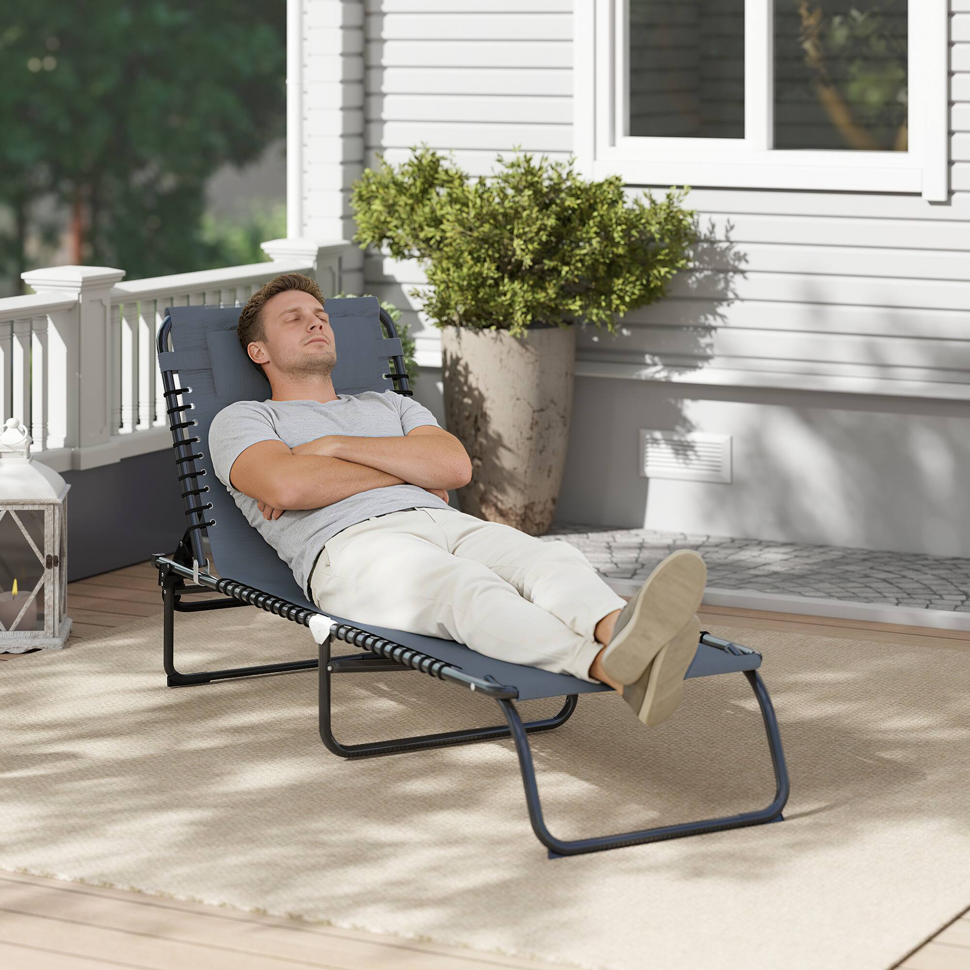 Alt View 7. Outsunny - Chaise Lounge Pool Chair with 4-Position Reclining Back - Gray.