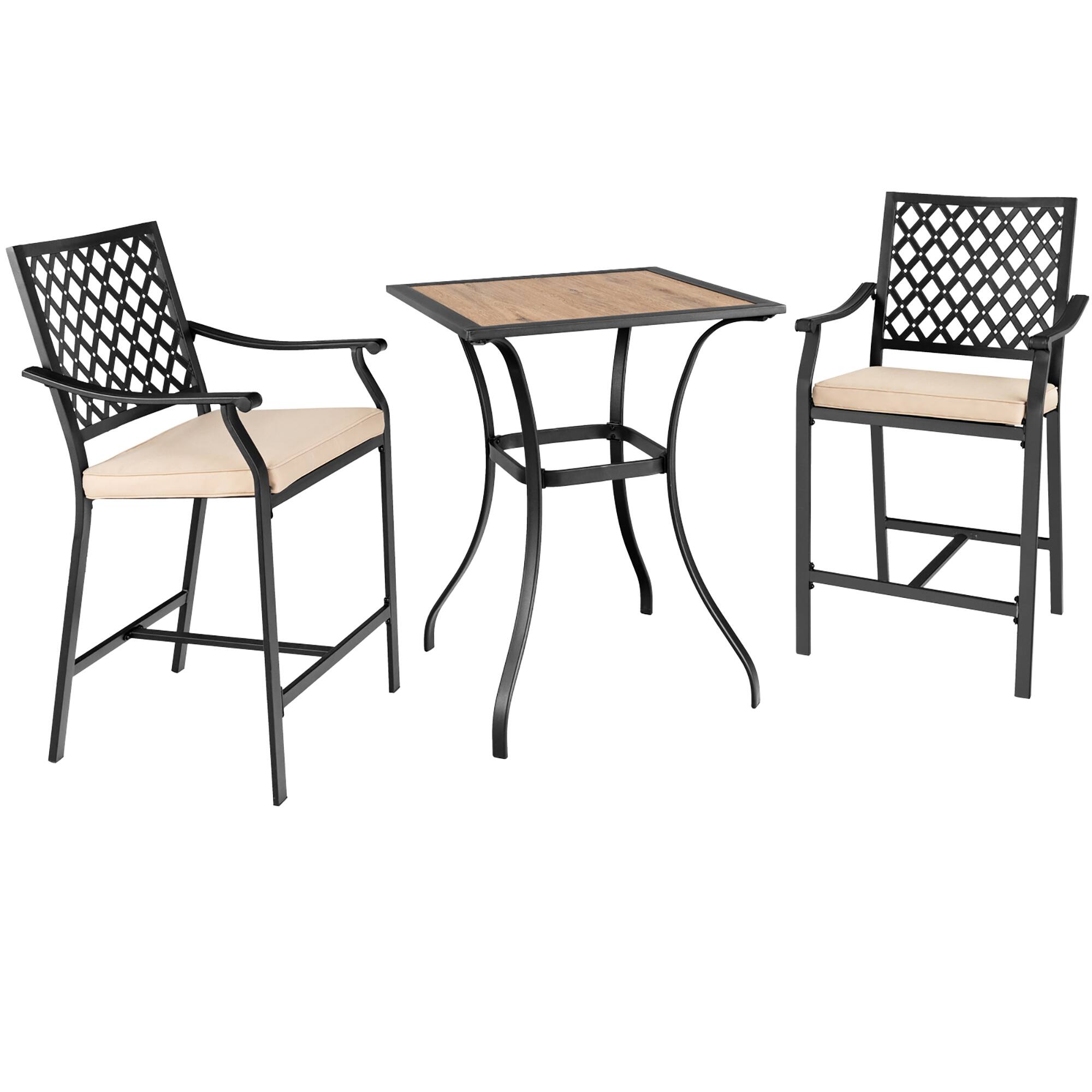 Alt View 5. Costway - Costway Patio Square Bar Table Wood-Like Tabletop Metal Frame Garden Backyard - Black + Natural.