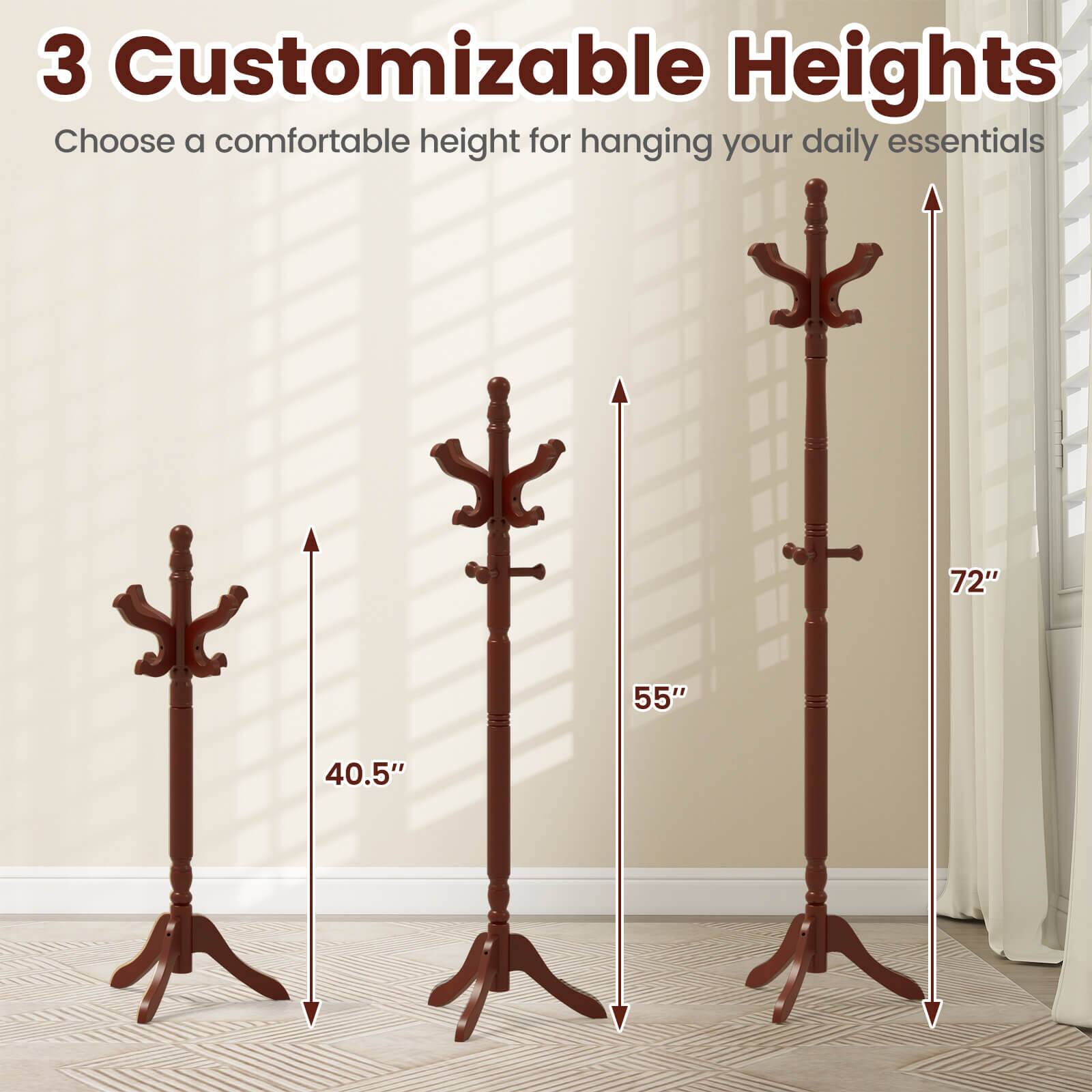 3 Customizable Heights
Choose a comfortable height for hanging your daily essentials
72"
55"
40.5"