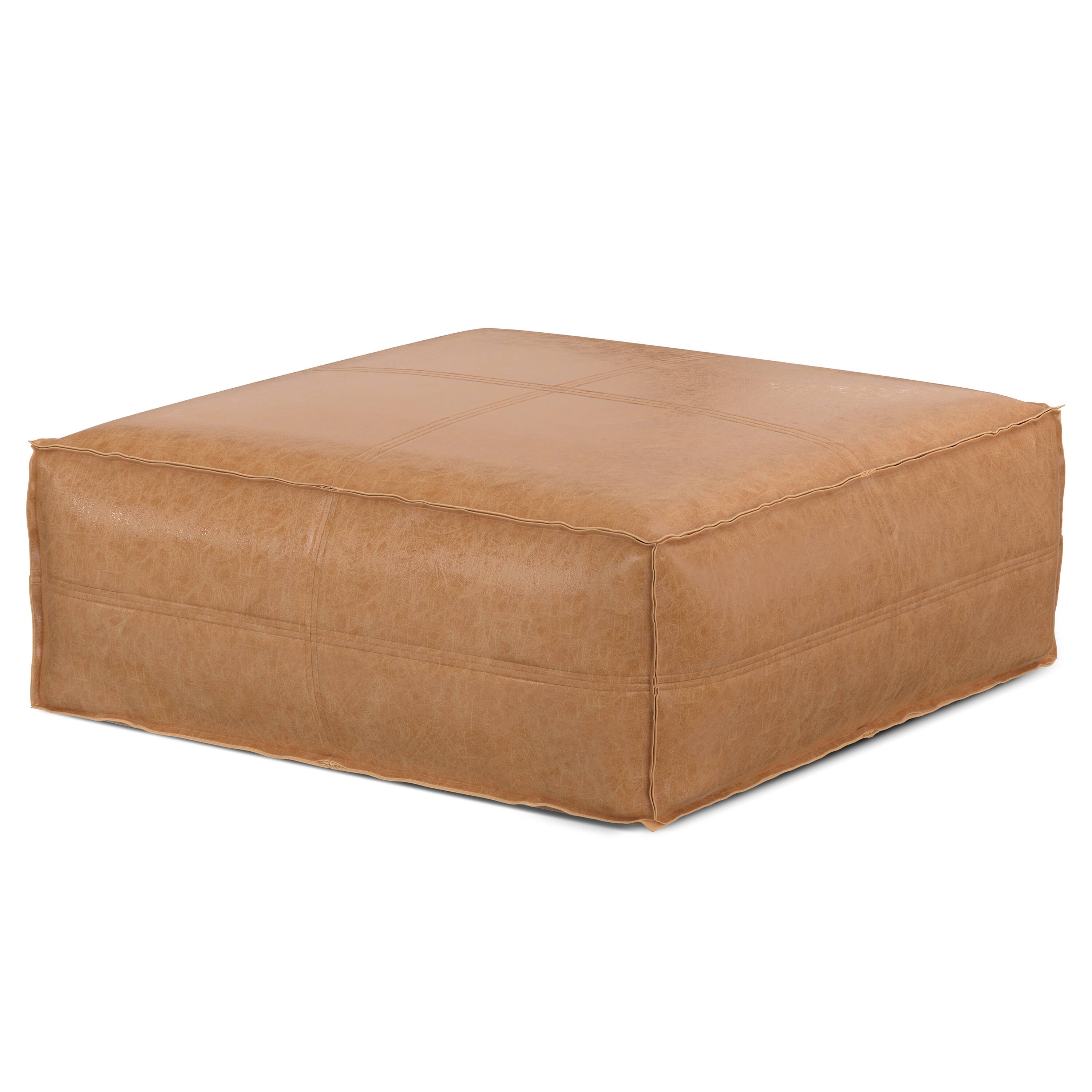 Angle. Simpli Home - Brody Extra Large Coffee Table Pouf - Distressed Brown.