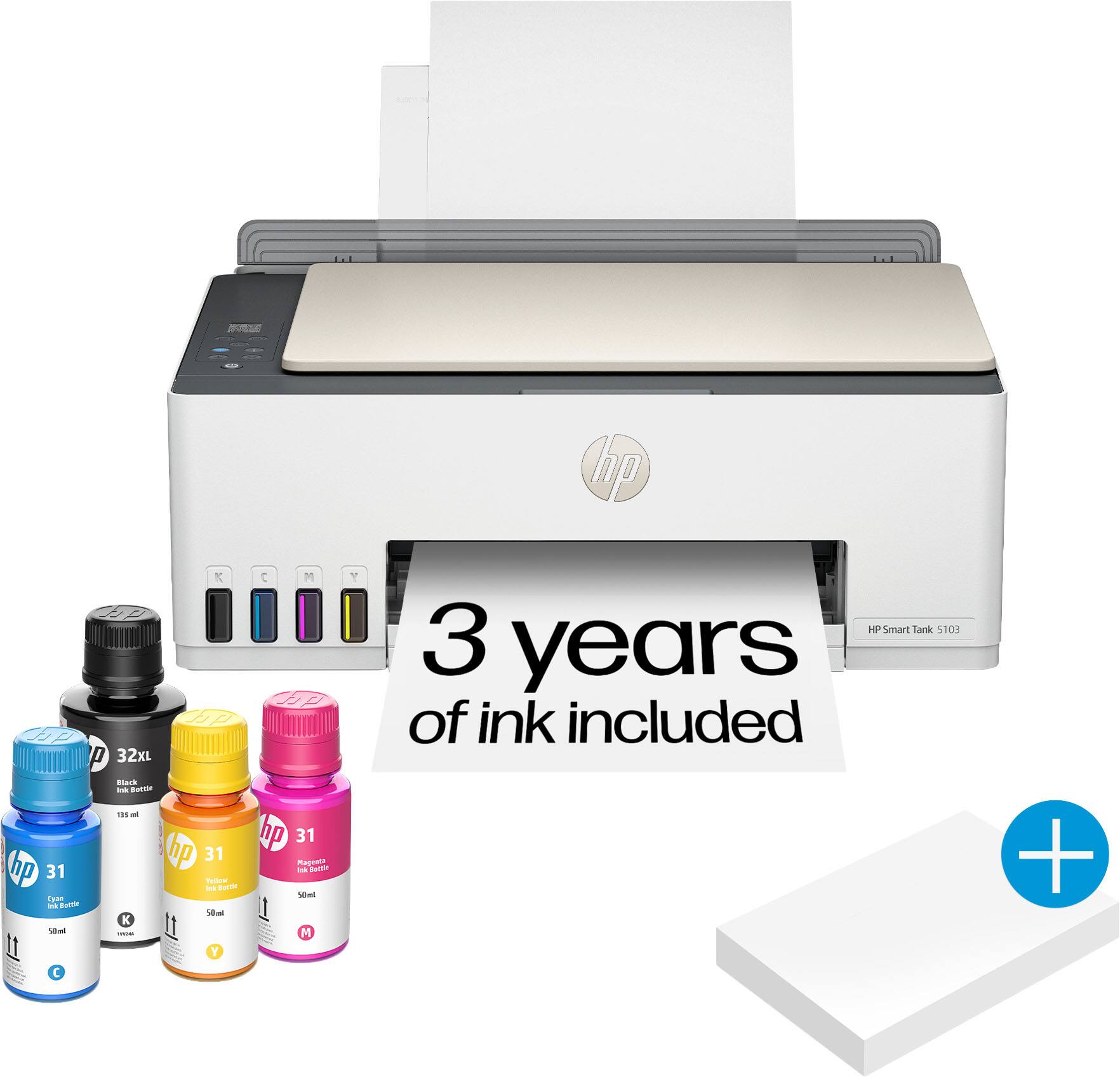 hp V C M UP D D P p 32XL  Budk - Batse hos - hp 31 hp hp 31 Magemo d Bocam 31 Cadien - Bueon 18u - Lae - Buten 1 Med K 1t Sau : M I1 T C T HP SmLNT Tank $104 3 years of ink included