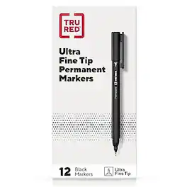 TRU RED - TRU RED™ Pen Permanent Markers, Ultra Fine Tip, Black, 12/Pack (TR54534)