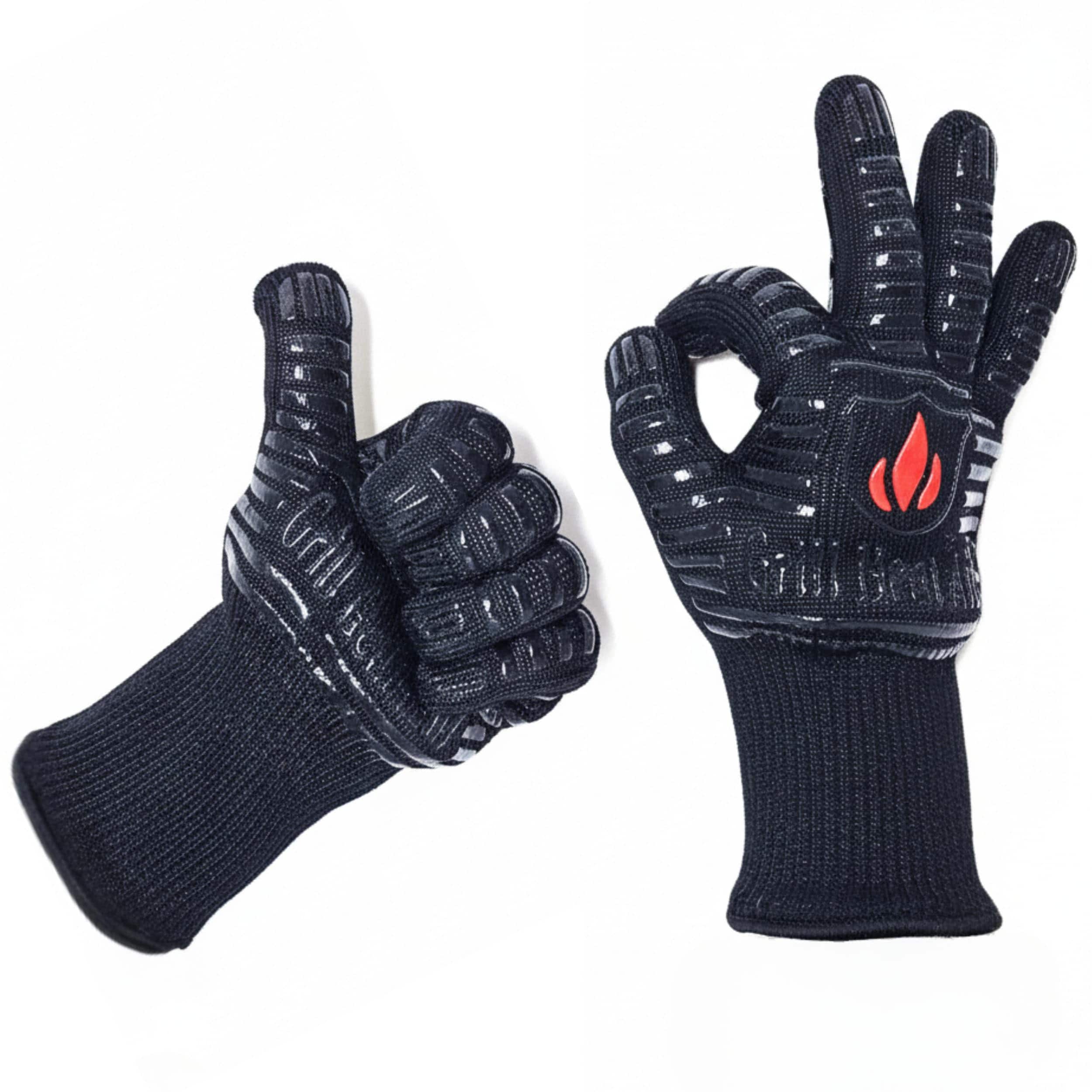 JETRANSPORT - Bbq Gloves Proof For Grilling - Fireproof 1472°f Heat-resistant Mitts Outdoor Barbecue And Campfire Fire Pit - Full Black Mid Cuff - Fits Most