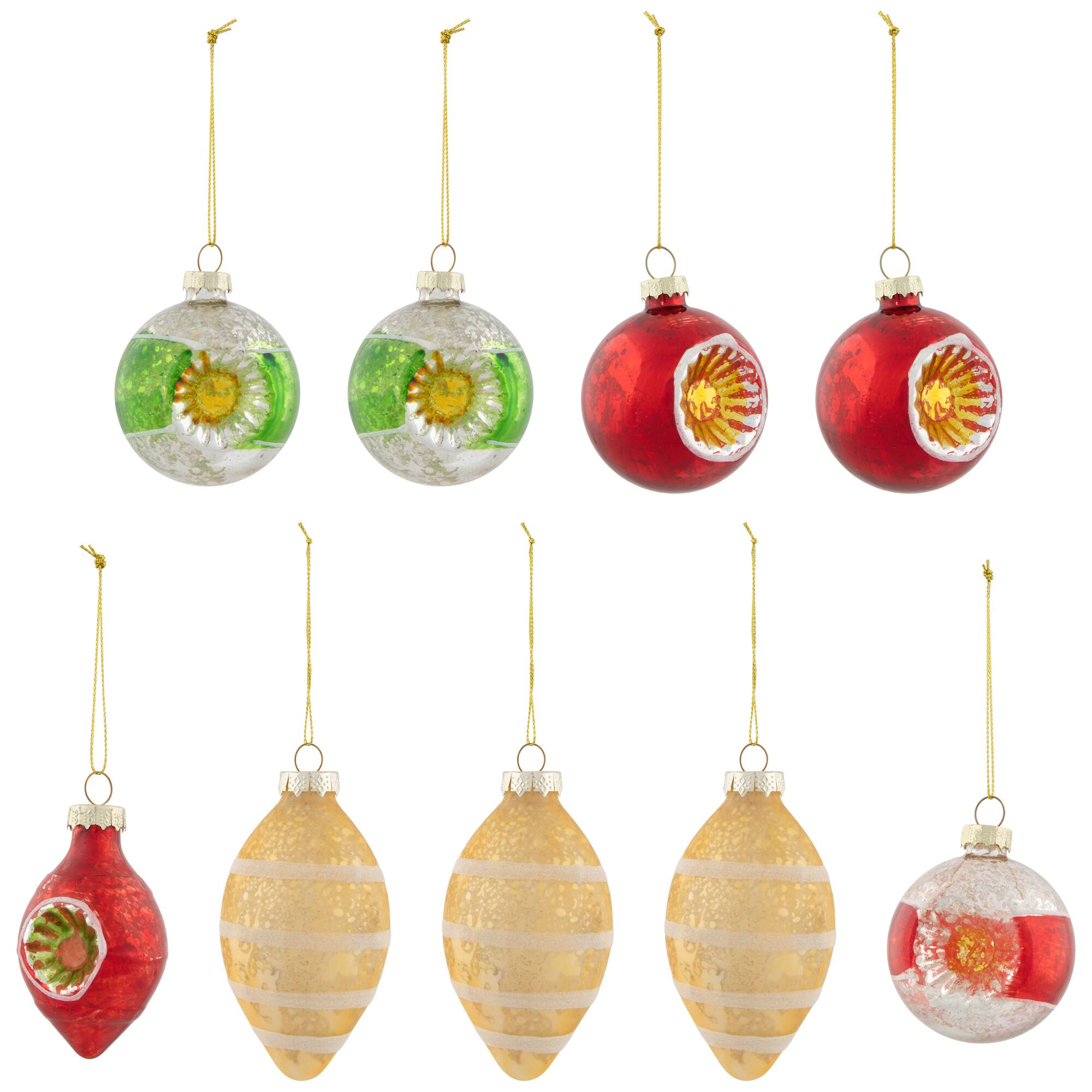Alt View 1. Northlight - Retro Reflector 2-Finish Christmas Glass Ornaments - 3.5" - Gold and Red - 9ct - Silver.