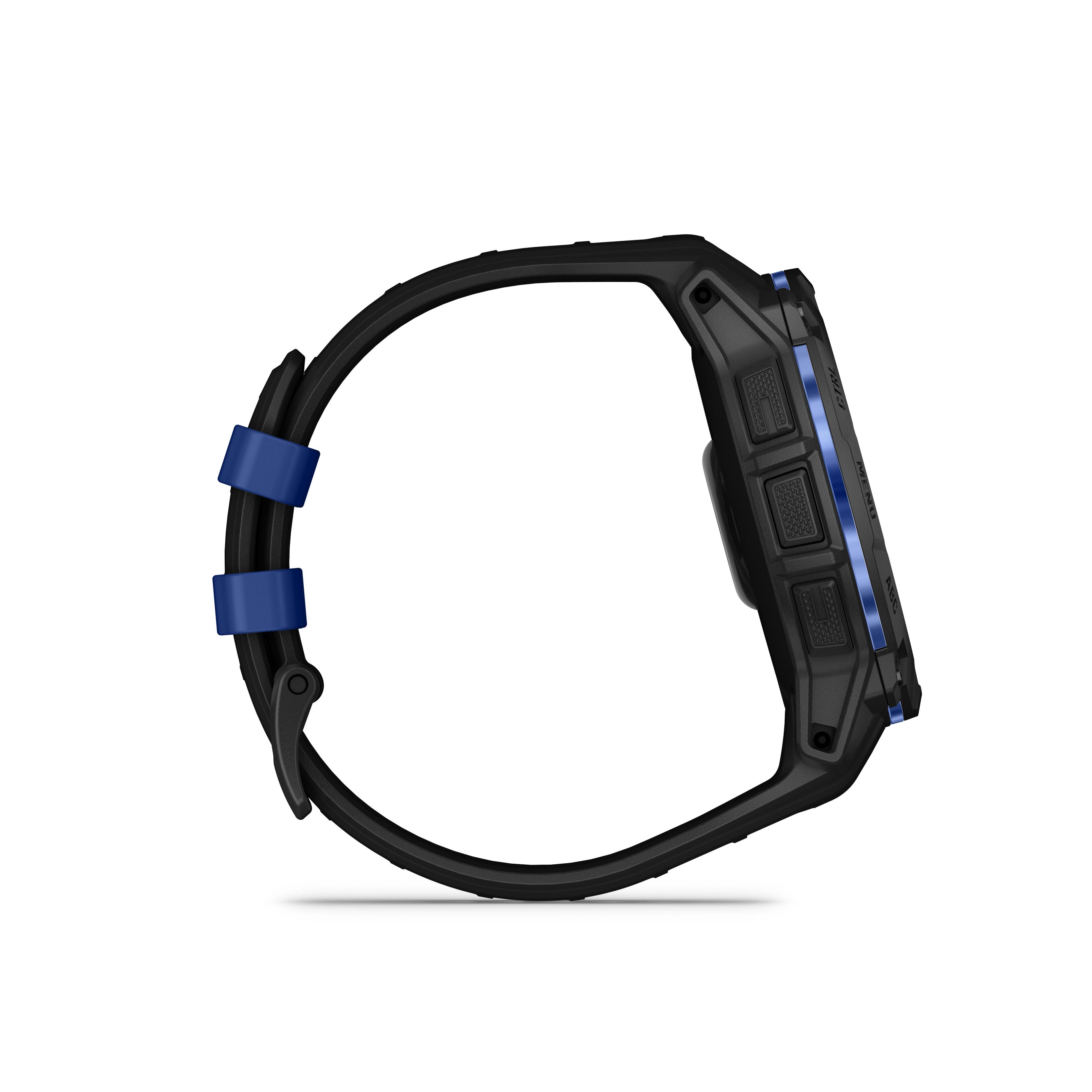 Alt View 5. Garmin - Instinct 3 AMOLED GPS Smartwatch 50 mm Fiber-reinforced Polymer - Black with black/bolt blue silicone band.